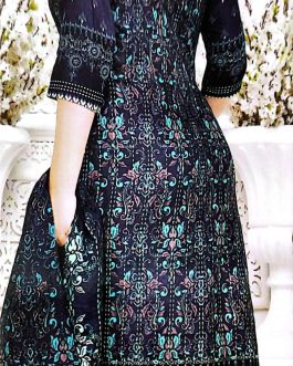 High Quality Digital Print Dress with embroidery work ( 2803 Navy )